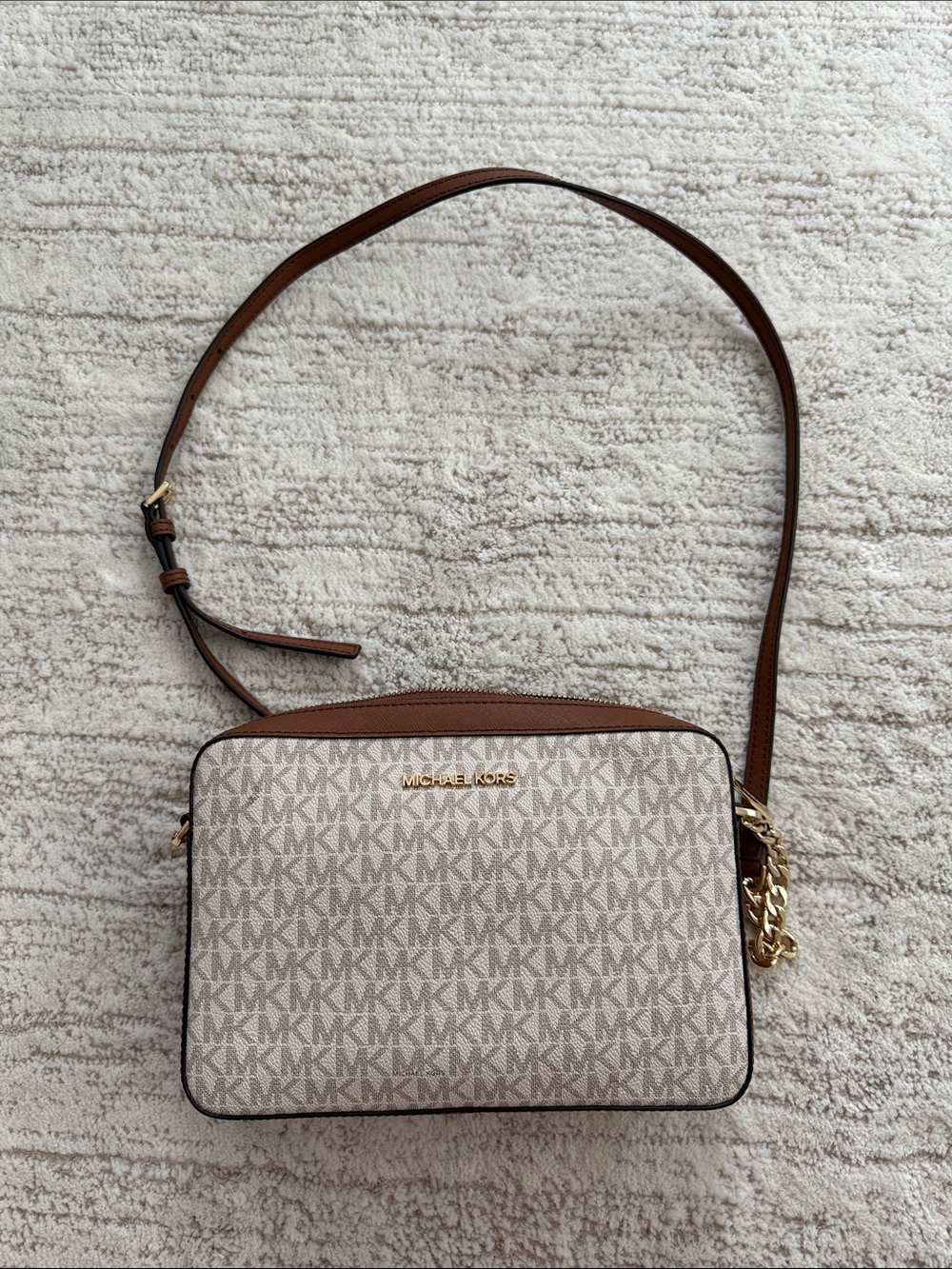 Michael Kors Beige & Brown Logo Crossbody Shoulder Bag